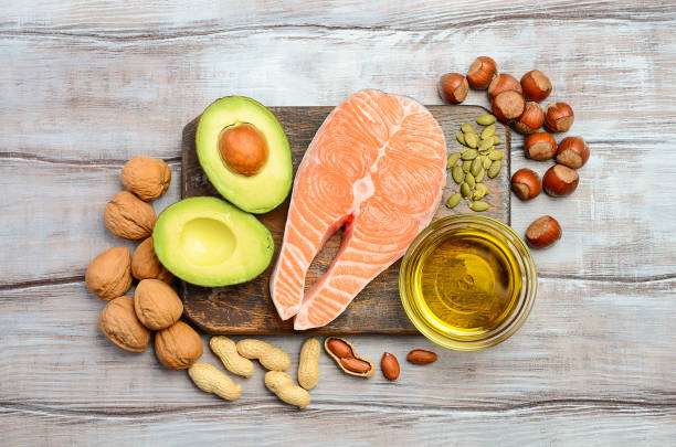 Selection of healthy fat sources. Top view